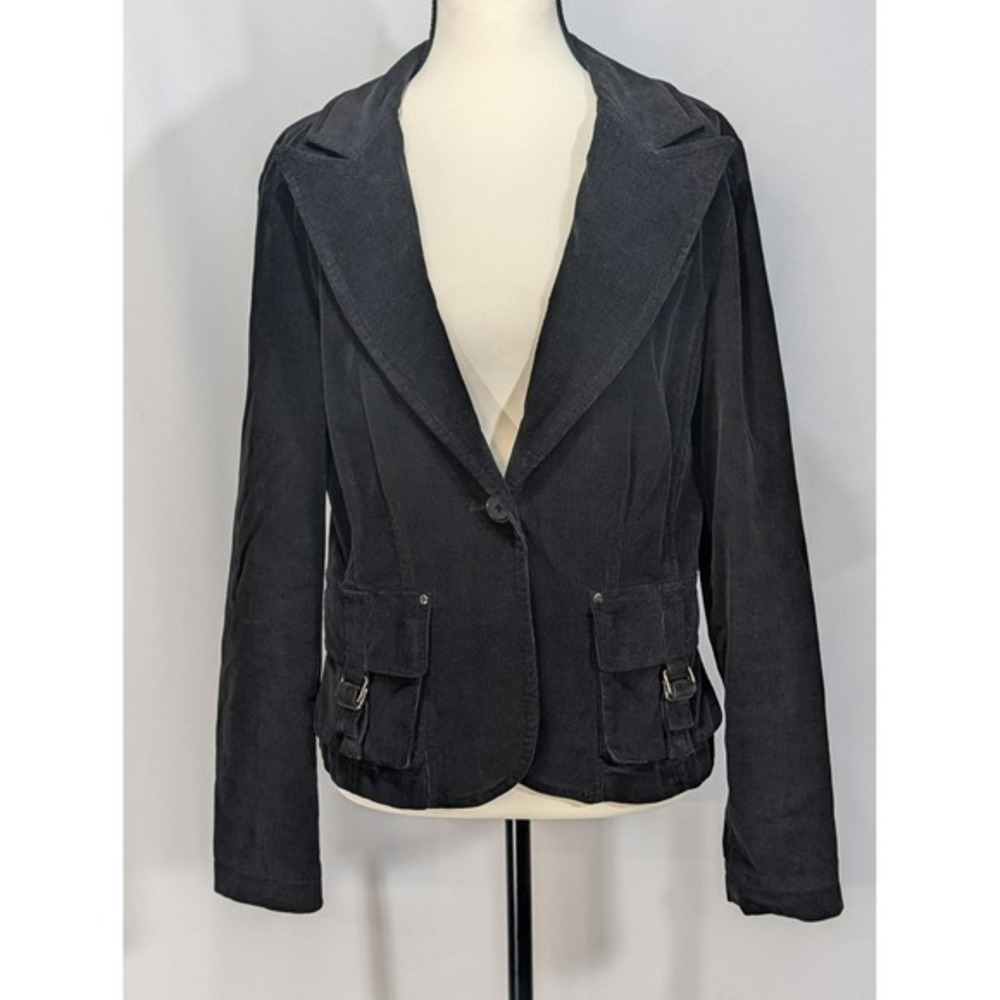 Larry Levine Stretch‎ Black Corduroy Blazer Jacket Size 8